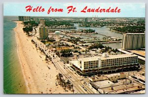 Hello From Fort Lauderdale Florida~Birds Eye View Photo Of Beach~Vtg Postcard