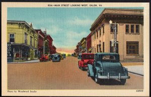 41720) Virginia SALEM Main Street looking West Store Fronts Older Cars - LINEN