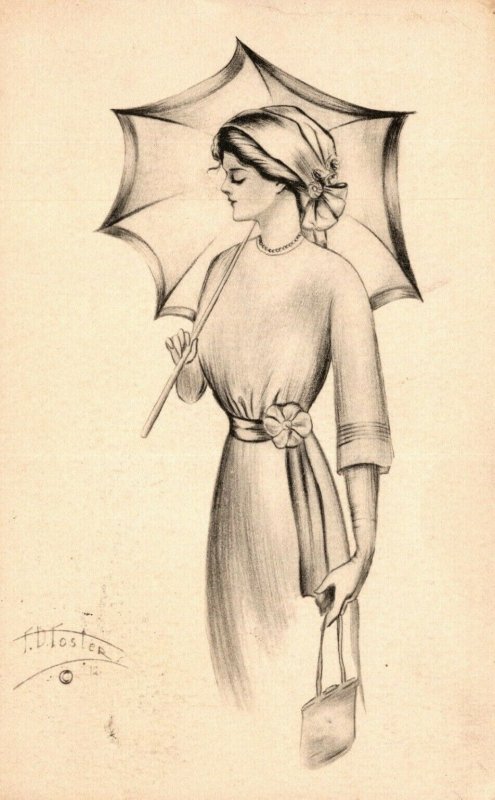 Illustration of a woman, FD Foster Women Original Vintage Postcard