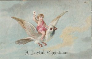 EARLY 1900'S CHRISTMAS GIFT LABEL STICKER A JOYFUL CHRISTMAS - DOVE