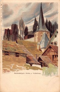 Germany Vorderburg Neckarsteinach Kirche Church Art by Biese postcard B997