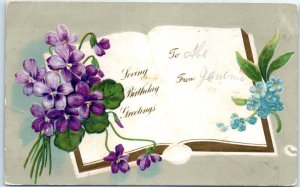 Postcard - Loving Birthday Greetings with Flowers Book Art Print