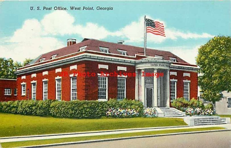 GA, West Point, Georgia, Post Office Building, Exterior View, Curteich No 8B523N 