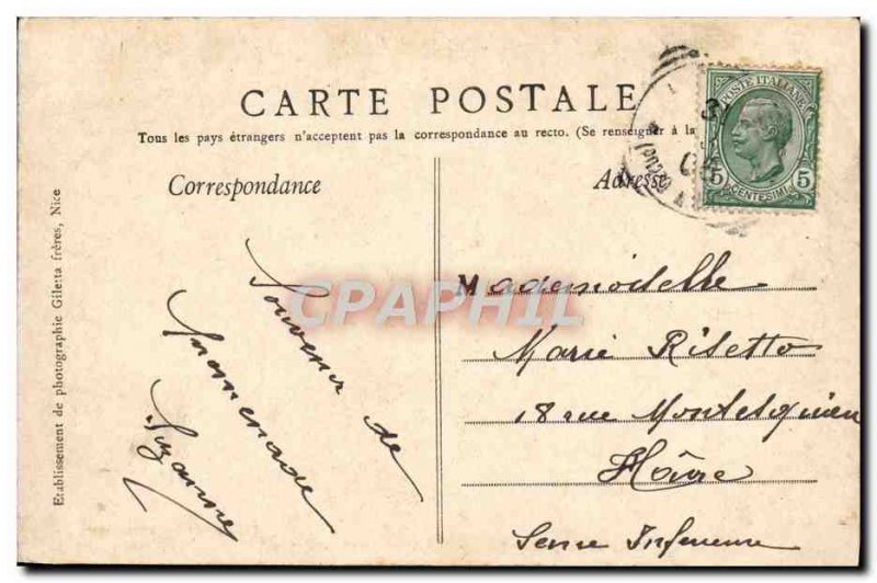 Old Postcard Menton View Jack L & # 39Auberge Garibaldi Woman