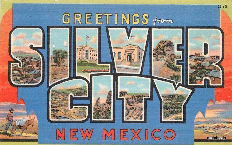 1940s Large letters multi View Silver City New Mexico Teich linen postcard 5686