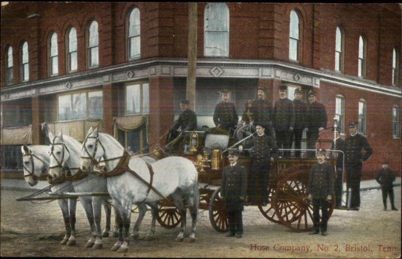 Bristol TN Hose Co #2 Fire Dept Horse Drawn Engine c1910 Postcard