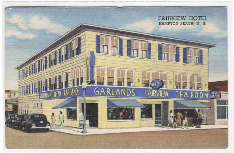 Fairview Hotel Cars Tea Rooms Hampton Beach New Hampshire 1953 linen postcard