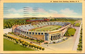 Linen Postcard Buffalo Civic Stadium in Buffalo, New York