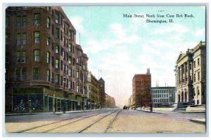 1909 Main Street North from Corn Belt Bank Bloomington Illinois IL Postcard