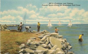 Postcard 1940s Crabbing & Fishing Mississippi Gulf Coast MC5 Emich Teich 23-4937