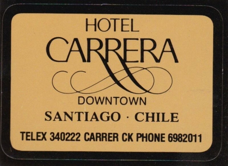 Chile Santiago Hotel Carrera Vintage Luggage Label lbl0147