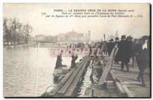 Old Postcard Paris Crue of the Seine 1910 Bridge Bridges on & # 39esplanade I...