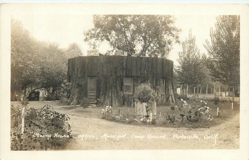 Postcard 1920s California Porterville Tulare Stump House Camp Grounds CA24-3082