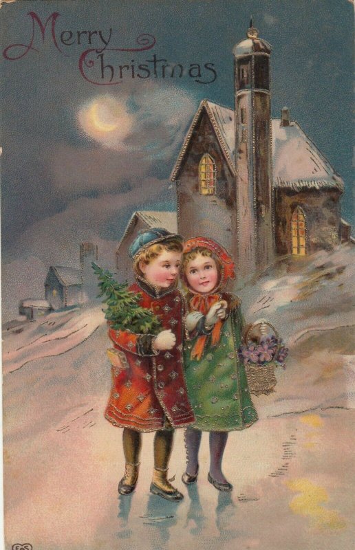 Christmas; Embossed Children With Snowballs PPC, Unposted, c 1905 - 1910