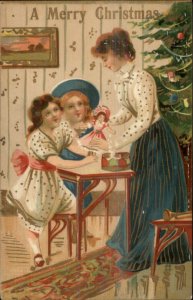 Christmas - Woman & Daughters Doll Tree c1910 Postcard S. DATTILO & CO