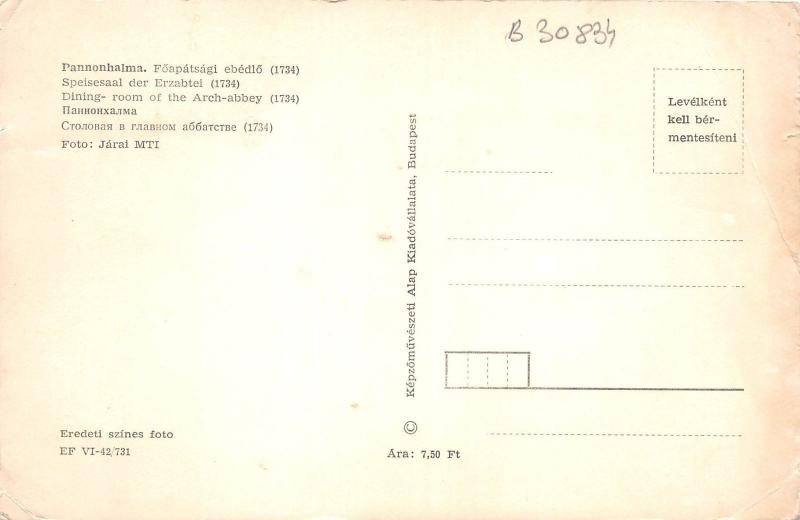 B30834 Pannonhalma Dining room of the arch abbey  hungary