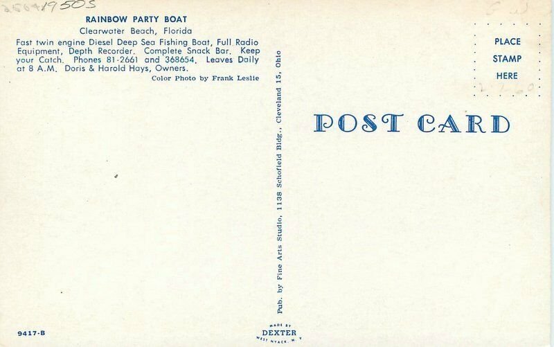 Clearwater Beach Florida 1950s Rainbow Party Boat Postcard Fine Art 12282