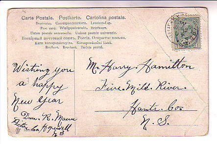 Woman and Man Drinking Wine, Used 1907 RPO Cancel, Halifax and Sydney 1907