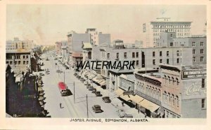 EDMONTON ALBERTA CA~JASPER AVENUE-STOREFRONTS~1947 TINTED REAL PHOTO POSTCARD