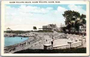 Salem Willows Beach Massachusetts MA Stone Benches & Boardwalk Scene Postcard