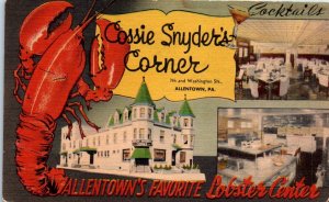 1940s Cossie Snyder's Corner Lobster Center Allentown PA Postcard