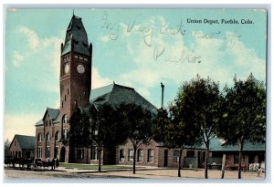 1912 Union Depot Train Station Scene Pueblo Colorado CO Posted Vintage Postcard