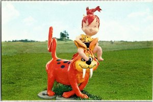 Pebbles Flintstone Statue, Flintstone's Bedrock City Custer SD Vtg Postcard E15