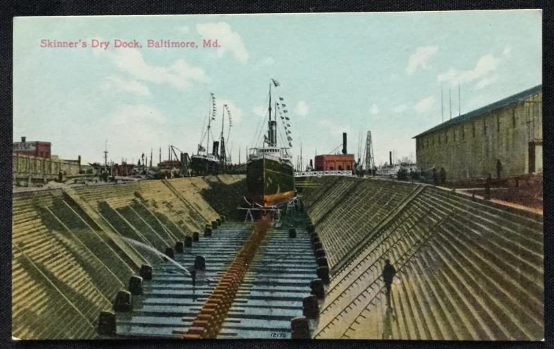 Postcard Used? Skinner's Dry Dock Baltimore Maryland LB