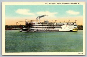 Postcard Steamer SS President -Mississippi River - Savanna, Illinois