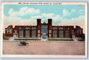 St. Louis Missouri MO Postcard Cleveland High School Building Exterior 1928 Cars
