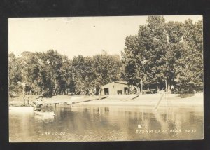 RPPC STORM LAKE IOWA SWIMMING BEACH BOATS DOCK REAL PHOTO POSTCARD