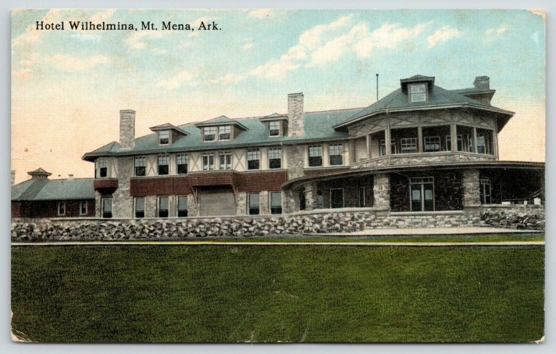 Mt Mena Arkansas~Long Stone Wall Across Hotel Wilhelmina~2nd Story Sunroom~c1910 