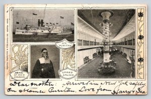 Steamer Puritan Postcard Fall River Line Grand Saloon Interior 1905 Postmark
