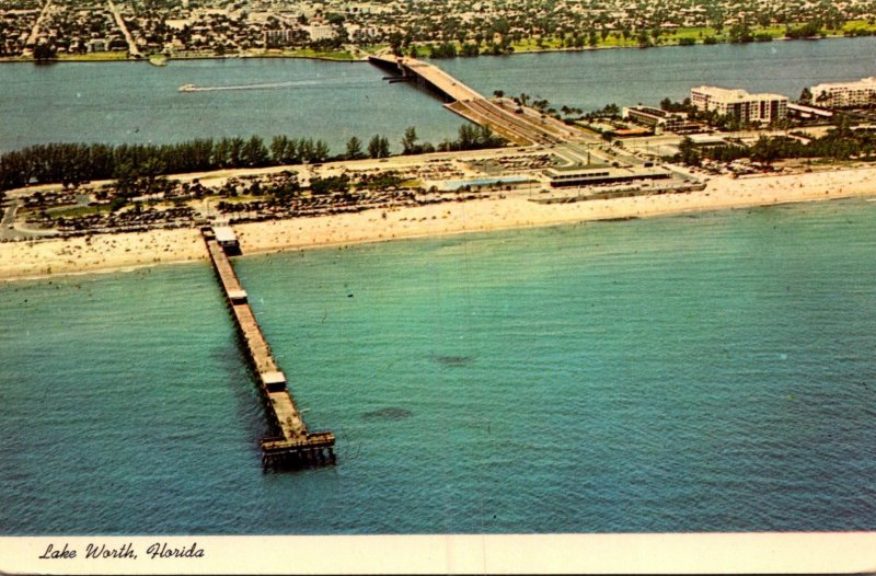 Florida Lake Worth Aerial View Showing Municipal Fishing Pier and Beach 1977