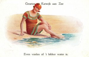 Vintage Postcard 1937 Greetings from Katwijk aan Zee Feel Nice Water Holland NL