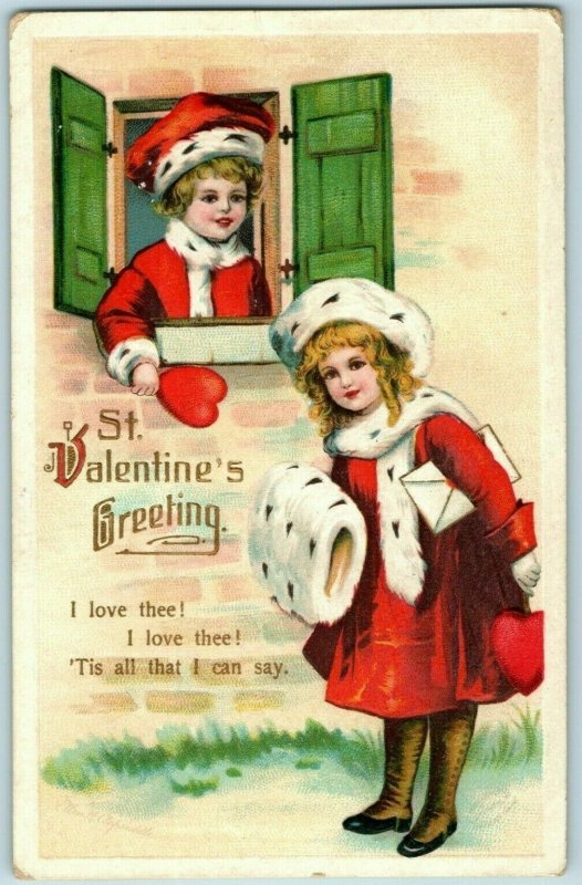 C. 1910 Lovely Valentine Girls Fur Coats Hat Adorable Postcard P66 