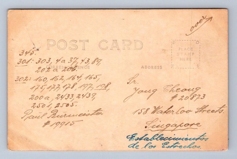 MEXICO 650 (x2) STAMPS VERACRUZ TO SINGAPORE REAL PHOTO POSTCARD EXCHANGE 1931
