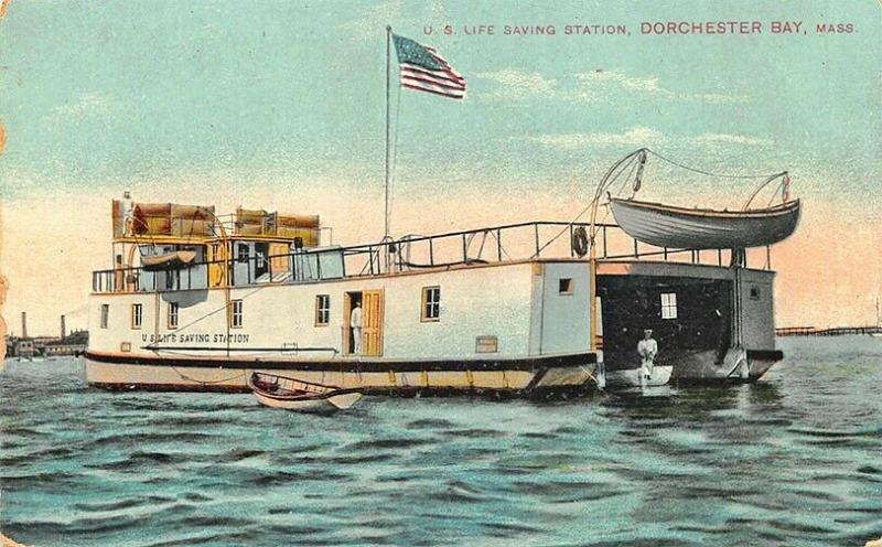 Dorchester Bay MA U. S. Life Saving Station Boat Postcard 