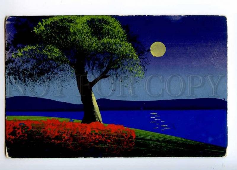 244810 MOON Night HUNT Vintage HAND PAINTED WATER COLOR PC