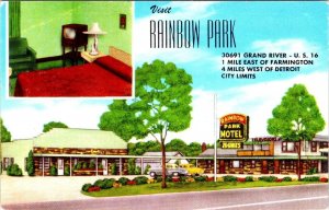 Farmington, MI Michigan RAINBOW PARK MOTEL Oakland Co ROADSIDE ca1950's Postcard
