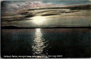 Moonlight Scene, Casco Bay Looking from Long Island Portland ME Postcard V37