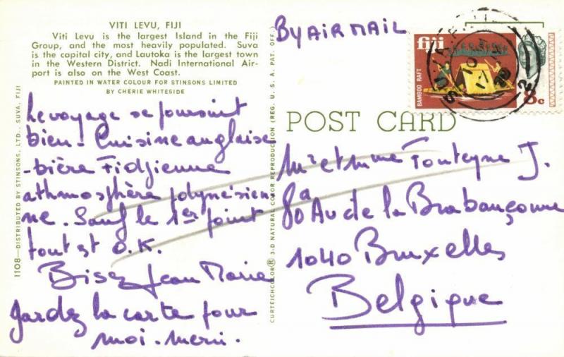 Fiji Islands, Viti Levu, MAP Postcard (1970) Stamp