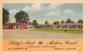 Kings Rest Modern Court Motel Greenville Mississippi linen postcard