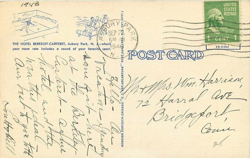 Asbury Park New Jersey roadside Berkeley Carteret 1948 Postcard Teich 20-13208