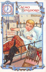 France Cacao Bensdorp Chocolate Boy 7 Heure's Le' Reveil Advertising Postcard