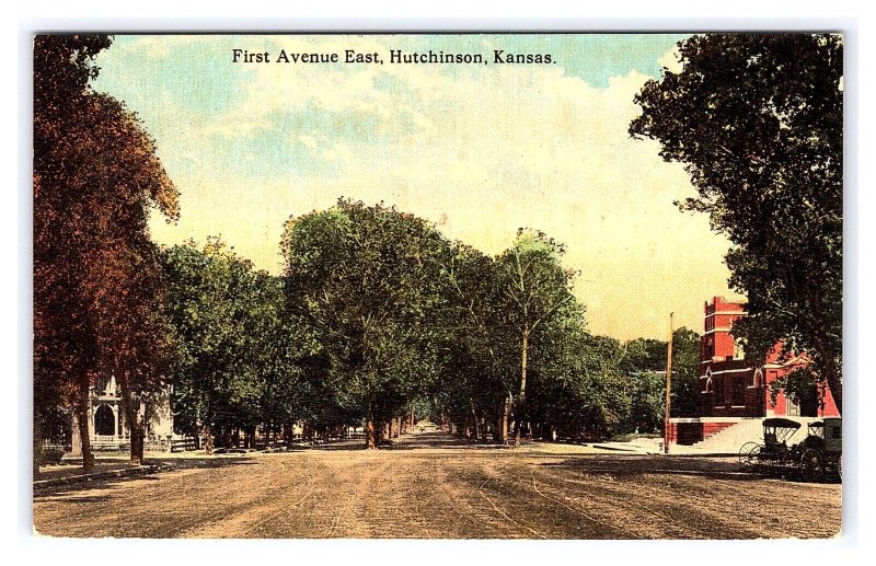 Postcard First Avenue East Hutchinson Kansas Street Scene
