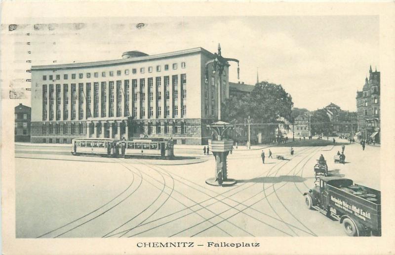 Chemnitz Germany Allemagne tramway truck autos - Falkenplatz