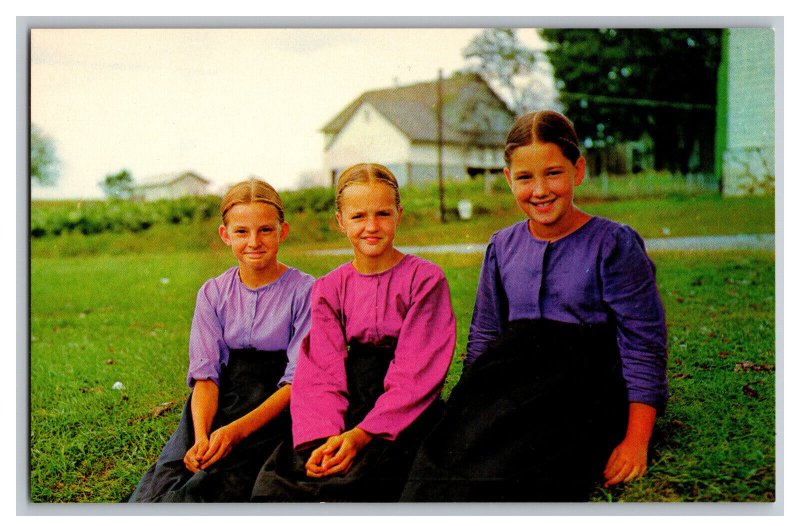 Postcard PA Three AMISH Girls Pennsylvania Dutch Country Standard View Card 