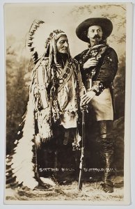 RPPC Cody Sitting Bull, William Buffalo Bill Pony Express Wild West Postcard X2