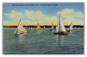 Sailboat Racing on Halifax River Daytona Beach FL UNP\ Linen Postcard W18